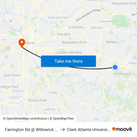 Fairington Rd @ Willowick Dr to Clark Atlanta University map