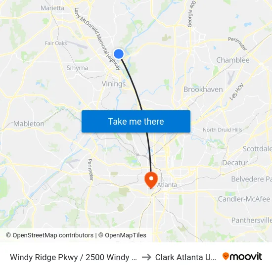 Windy Ridge Pkwy / 2500 Windy Ridge Building to Clark Atlanta University map