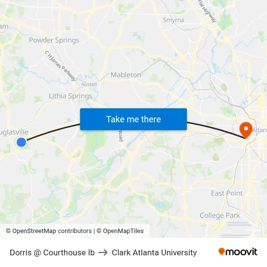 Dorris @ Courthouse Ib to Clark Atlanta University map
