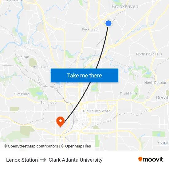 Lenox Station to Clark Atlanta University map
