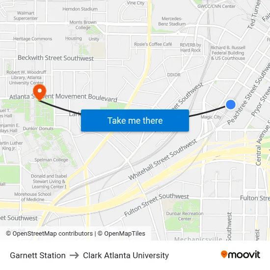 Garnett Station to Clark Atlanta University map