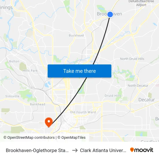 Brookhaven-Oglethorpe Station to Clark Atlanta University map