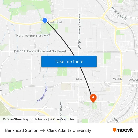 Bankhead Station to Clark Atlanta University map