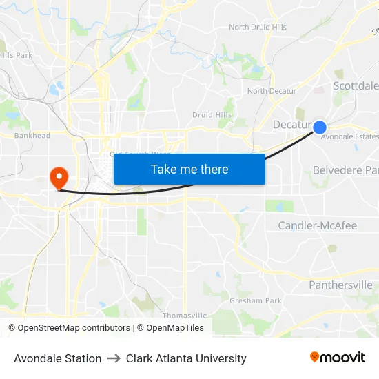 Avondale Station to Clark Atlanta University map