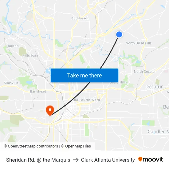 Sheridan Rd. @ the Marquis to Clark Atlanta University map