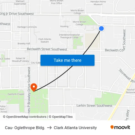 Cau- Oglethrope Bldg. to Clark Atlanta University map