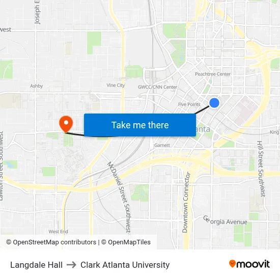 Langdale Hall to Clark Atlanta University map