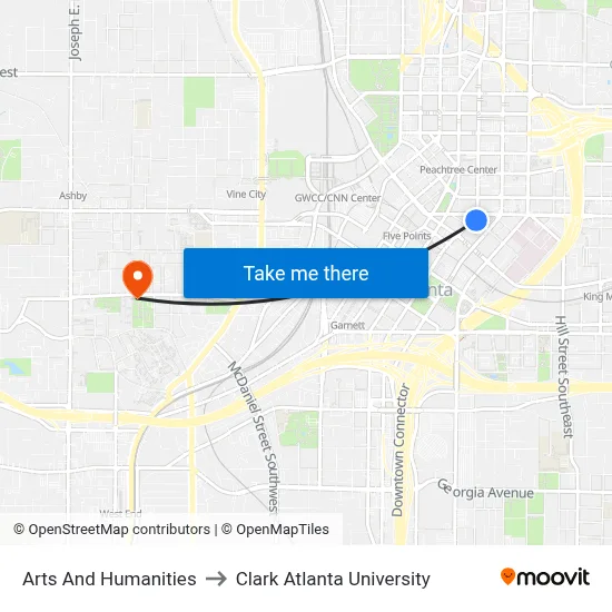 Arts And Humanities to Clark Atlanta University map