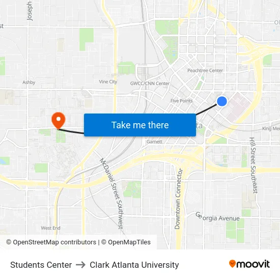 Students Center to Clark Atlanta University map