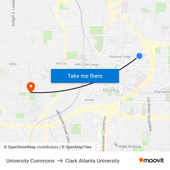 University Commons to Clark Atlanta University map