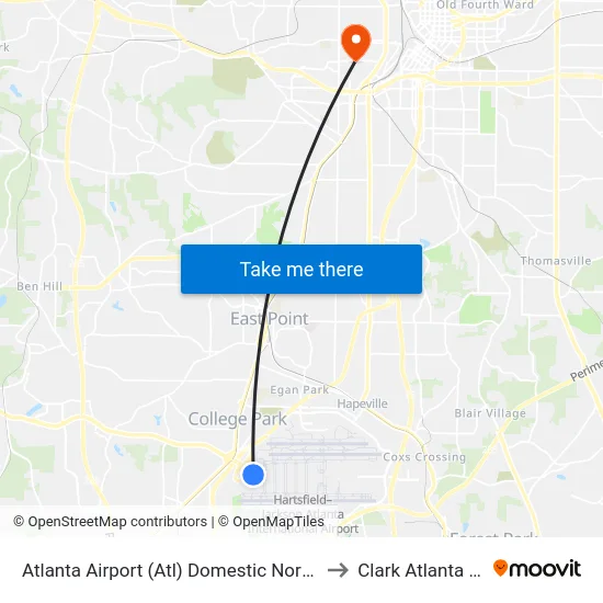 Atlanta Airport (Atl) Domestic North Terminal Dropoffs to Clark Atlanta University map