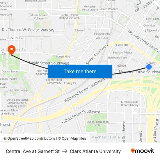 Central Ave at Garnett St to Clark Atlanta University map