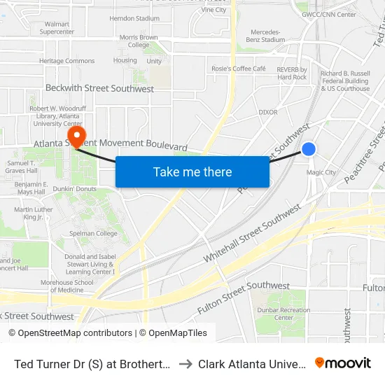Ted Turner Dr (S) at Brotherton St to Clark Atlanta University map
