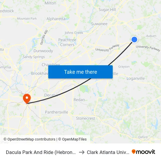 Dacula Park And Ride (Hebron Church) to Clark Atlanta University map