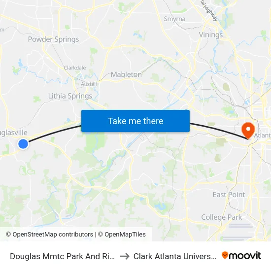 Douglas Mmtc Park And Ride to Clark Atlanta University map