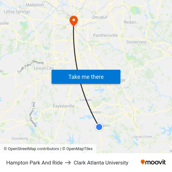Hampton Park And Ride to Clark Atlanta University map