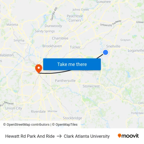Hewatt Rd Park And Ride to Clark Atlanta University map
