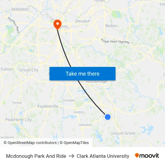 Mcdonough Park And Ride to Clark Atlanta University map