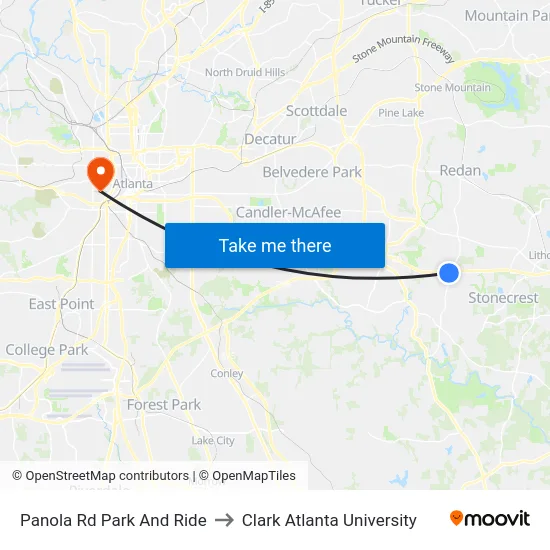 Panola Rd Park And Ride to Clark Atlanta University map