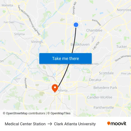 Medical Center Station to Clark Atlanta University map