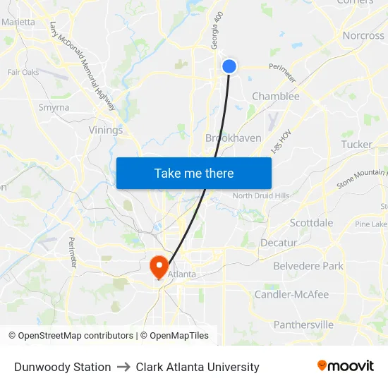Dunwoody Station to Clark Atlanta University map