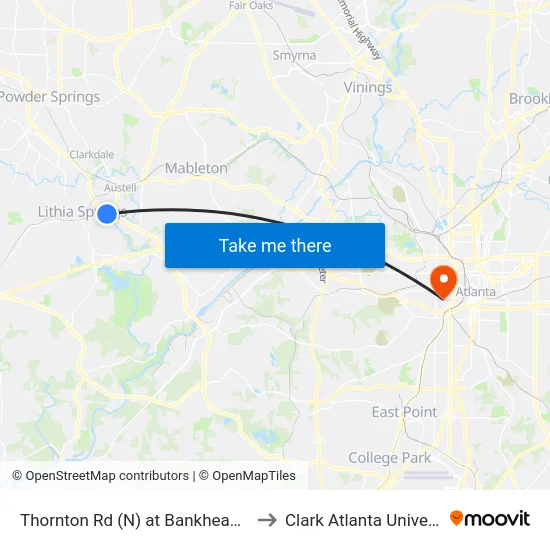 Thornton Rd (N) at Bankhead Hwy to Clark Atlanta University map
