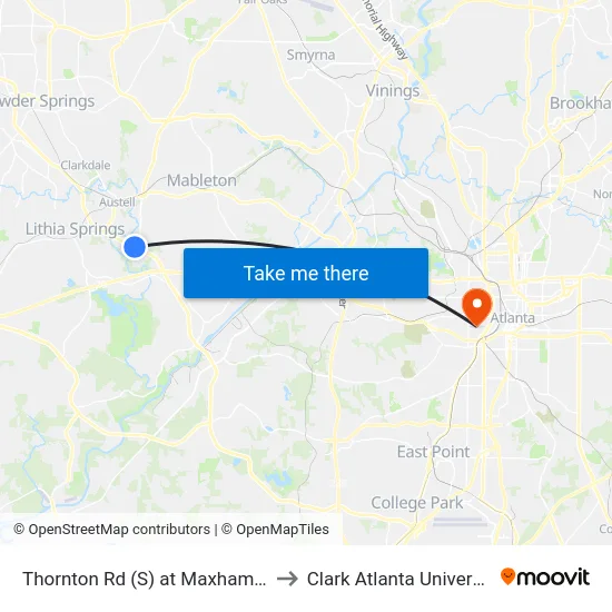 Thornton Rd (S) at Maxham Rd to Clark Atlanta University map