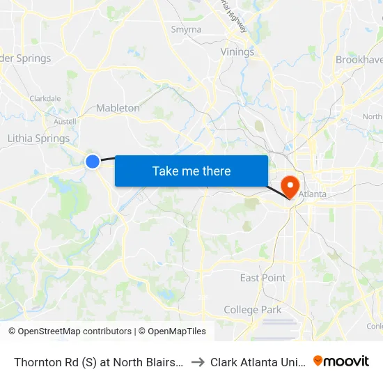 Thornton Rd (S) at North Blairs Bridge Rd to Clark Atlanta University map