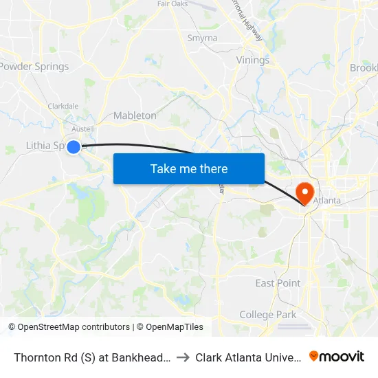 Thornton Rd (S) at Bankhead Hwy to Clark Atlanta University map