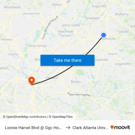 Lonnie Harvel Blvd @ Ggc Housing Ob to Clark Atlanta University map