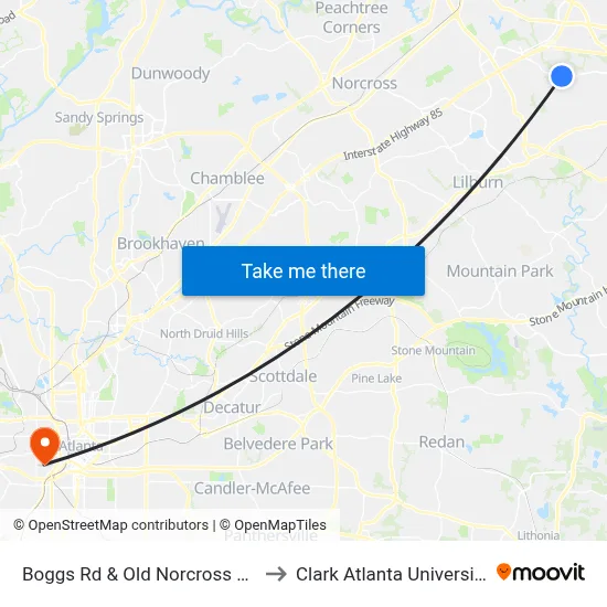 Boggs Rd & Old Norcross Rd to Clark Atlanta University map