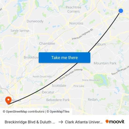 Breckinridge Blvd & Duluth Hwy to Clark Atlanta University map