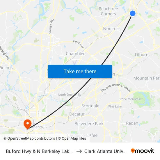 Buford Hwy & N Berkeley Lake Rd Ib to Clark Atlanta University map
