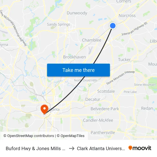 Buford Hwy & Jones Mills Rd to Clark Atlanta University map