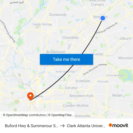 Buford Hwy & Summerour St Ib to Clark Atlanta University map