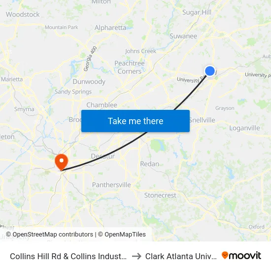 Collins Hill Rd & Collins Industrial Way to Clark Atlanta University map