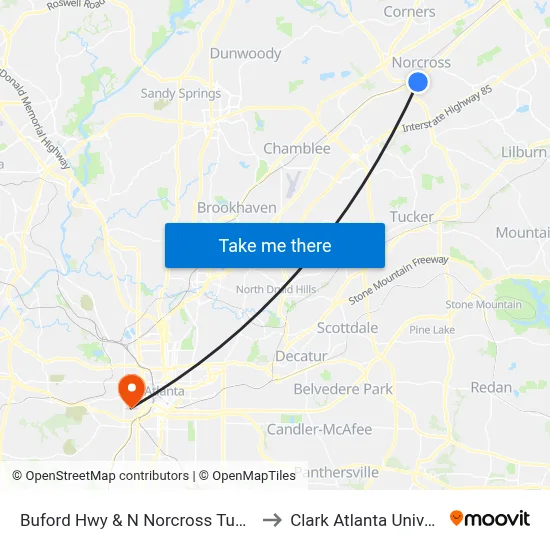 Buford Hwy & N Norcross Tucker Rd to Clark Atlanta University map