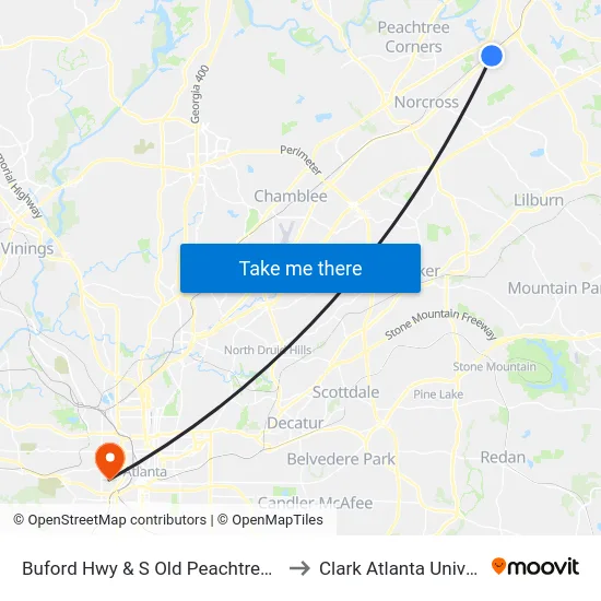 Buford Hwy & S Old Peachtree Rd Ob to Clark Atlanta University map