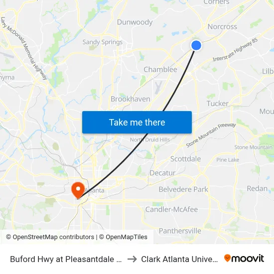 Buford Hwy at Pleasantdale Rd Ib to Clark Atlanta University map