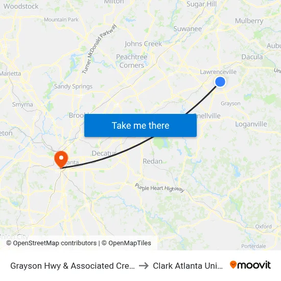 Grayson Hwy & Associated Credit Union to Clark Atlanta University map