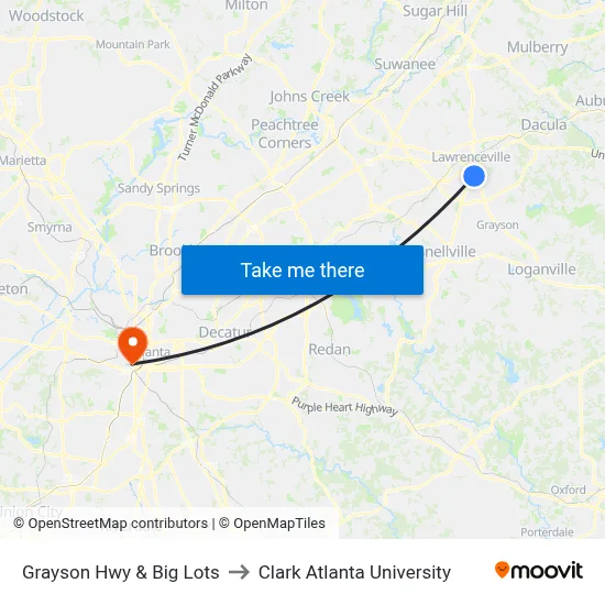 Grayson Hwy & Big Lots to Clark Atlanta University map