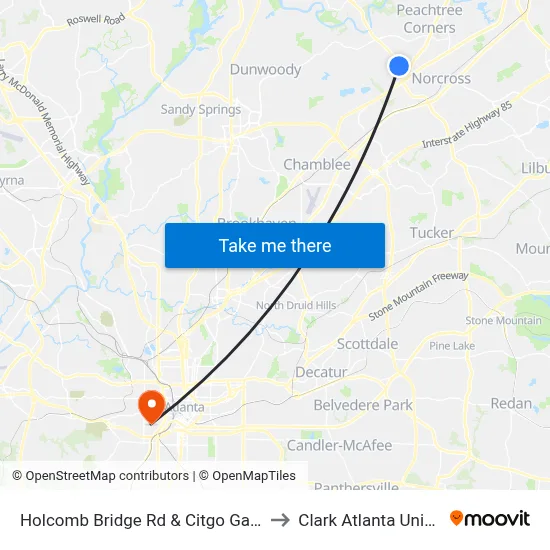 Holcomb Bridge Rd & Citgo Gas Station to Clark Atlanta University map