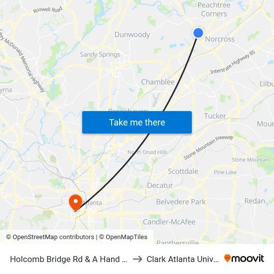 Holcomb Bridge Rd & A Hand To Hold to Clark Atlanta University map