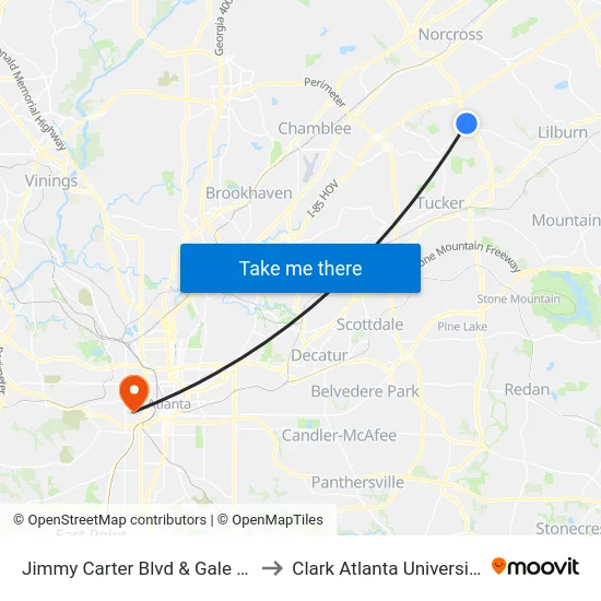 Jimmy Carter Blvd & Gale Dr to Clark Atlanta University map