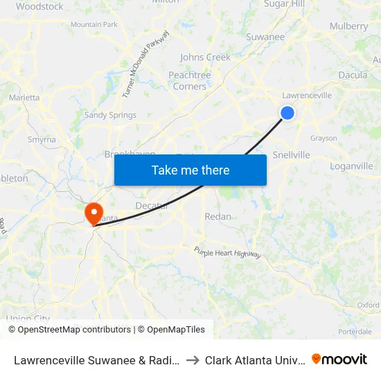 Lawrenceville Suwanee & Radio Shack to Clark Atlanta University map