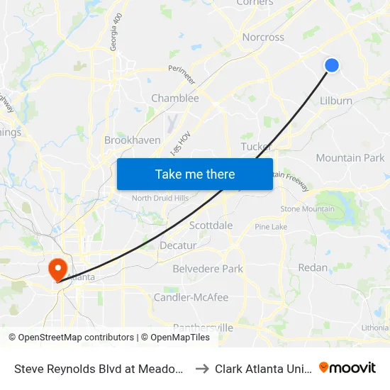 Steve Reynolds Blvd at Meadow Creek Hs to Clark Atlanta University map