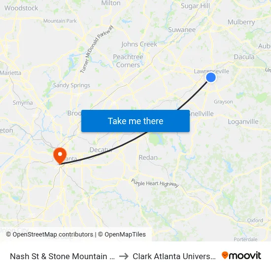 Nash St & Stone Mountain St to Clark Atlanta University map