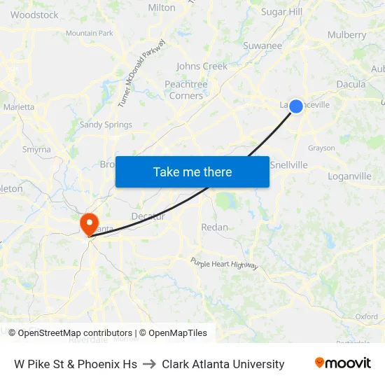 W Pike St & Phoenix Hs to Clark Atlanta University map