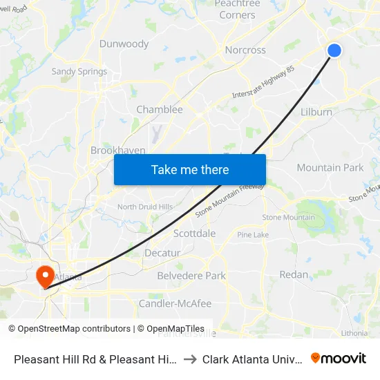 Pleasant Hill Rd & Pleasant Hill Plaza to Clark Atlanta University map