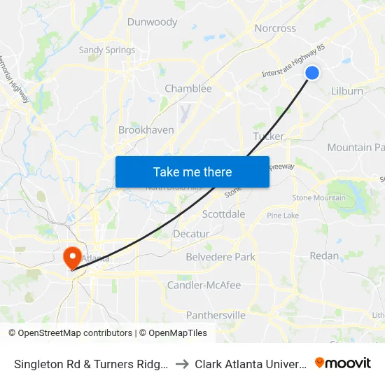 Singleton Rd & Turners Ridge Dr to Clark Atlanta University map